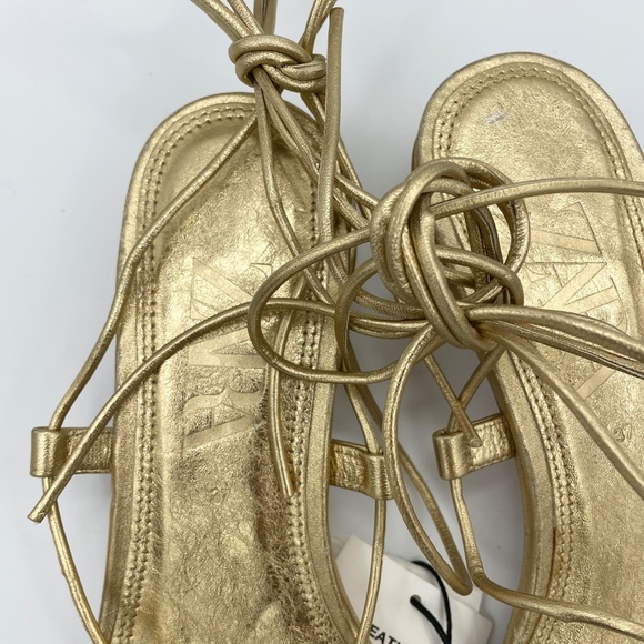 ZARA leather gold gladiator strap sandals women’s Size 37/ 6.5 - Picture 8 of 10